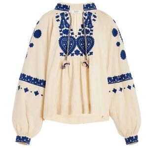 Sea Women's Cream and Blue Embroidered Top